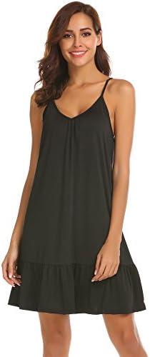 Justrix Women Adjustable Strappy Sleeveless Beach Mini Tank Flared Swing Slip Cami Dress