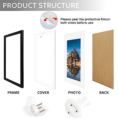 11x14 Picture Frame Set of 4 Black Wood Horizontal & Vertical, 4Pcs 14x11 Digital Poster Photo Frame with Mat, Bulk Frames for Wall Hanging Gallery or Tabletop Display