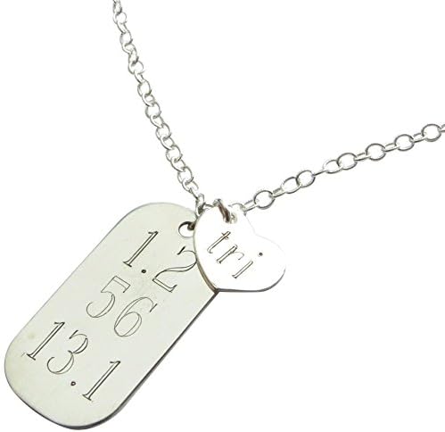 Engraved Triathlon Necklace Dog Tag in Sterling Silver Tri Necklace