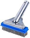 Pooline 5" Pool Brush with 5" Aluminum Back and Handle- Stainless Steel Bristles - Blue Brush Body