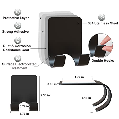 VIS'V Adhesive Razor Hooks, Black Self Adhesive Razor Holder Shower