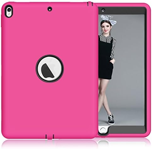 SYNTAK iPad Pro 10.5 Case,Slim Heavy Duty Shockproof Rugged Cover Three Layer Hard PC+Silicone Hybrid Impact Resistant Defender Full Body Protective Case (rose red)