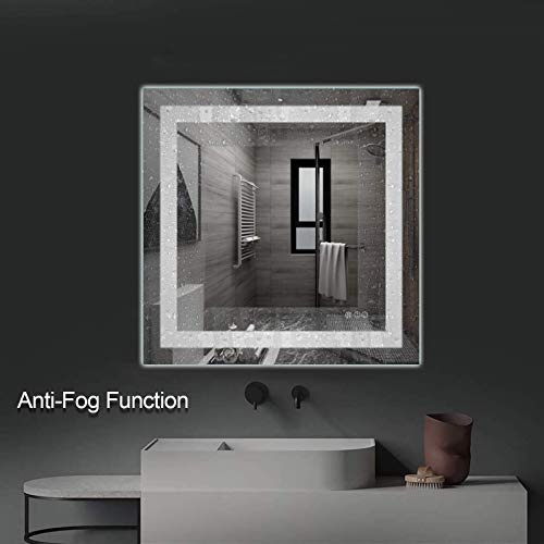 Amorho LED Bathroom Mirror 36"x 36" with Front and Backlight, Stepless Dimmable Wall Mirrors