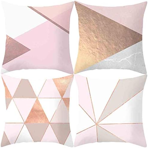 4 Pcs Pillowcase Cushion Cover,veyikdg Rose Gold Pink Simple Fashion Letter Flower Pattern Square Cushion Covers Home Decoration Room Bed Office Sofa Car Chair Chic Gift Pillow Case (A)