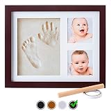 Little Hippo Baby Footprint & Handprint Kit - NO MOLD FRAME! Baby Picture Frame (ESPRESSO) & Non Toxic CLAY! Unique Baby Gifts Personalized for Baby Shower Gifts! Baby Boy Gifts For Baby Registry!