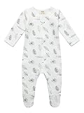 Owlivia Organic Cotton Baby Boy Girl Zip Front Sleep ‘N Play, Footed Sleeper, Long Sleeve (Size 0-18 Month) (Newborn, Leaf)
