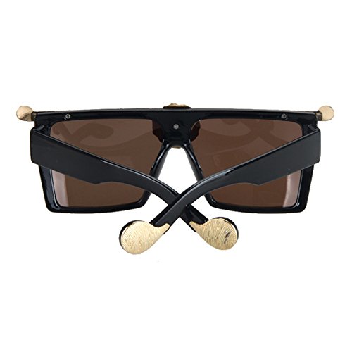Dollger Square Flat Top Thick Plastic Super Dark Gangster Luxury Sunglasses 57mm(Brown Mirror Lens+Gold Frame)