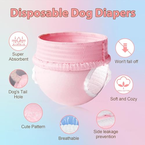 LBOYLOVE® Dog Diapers Female, 10 PCS Strong Absorbency Leak Proof Doggie Diapers for Female Dog, Just Pull It Up, for Dogs in Heat, Elderly, Disabled, Pup (S)