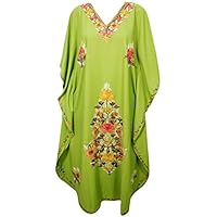 Mogul Interior Womens Caftan Dress Green Bohemian Fashion Kimono Resort Wear One Size