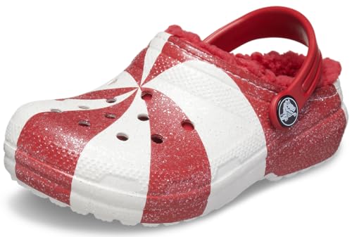 Crocs Unisex-Child Classic Holiday Lined Clogs, Peppermint Swirl, 3 Little Kid…
