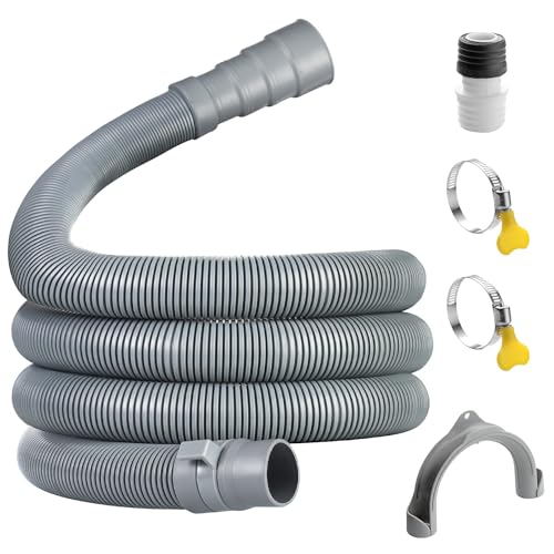Elyfree 6 Feet 10 Feet Washing Machine Drain Hose Flexible Dishwasher Drain Hose Extension Kits, 2024 Upgrade 30mm Widen Hose, Universal Corrugated Washer Drain Hose, Included 1 Hose 2 Clamps (6 Feet)