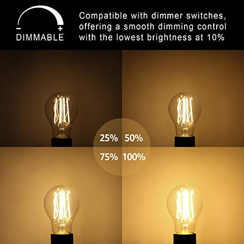 image for Ascher 60 Watt Equivalent, Dimmable E26 LED Filament Light Bulbs, Warm