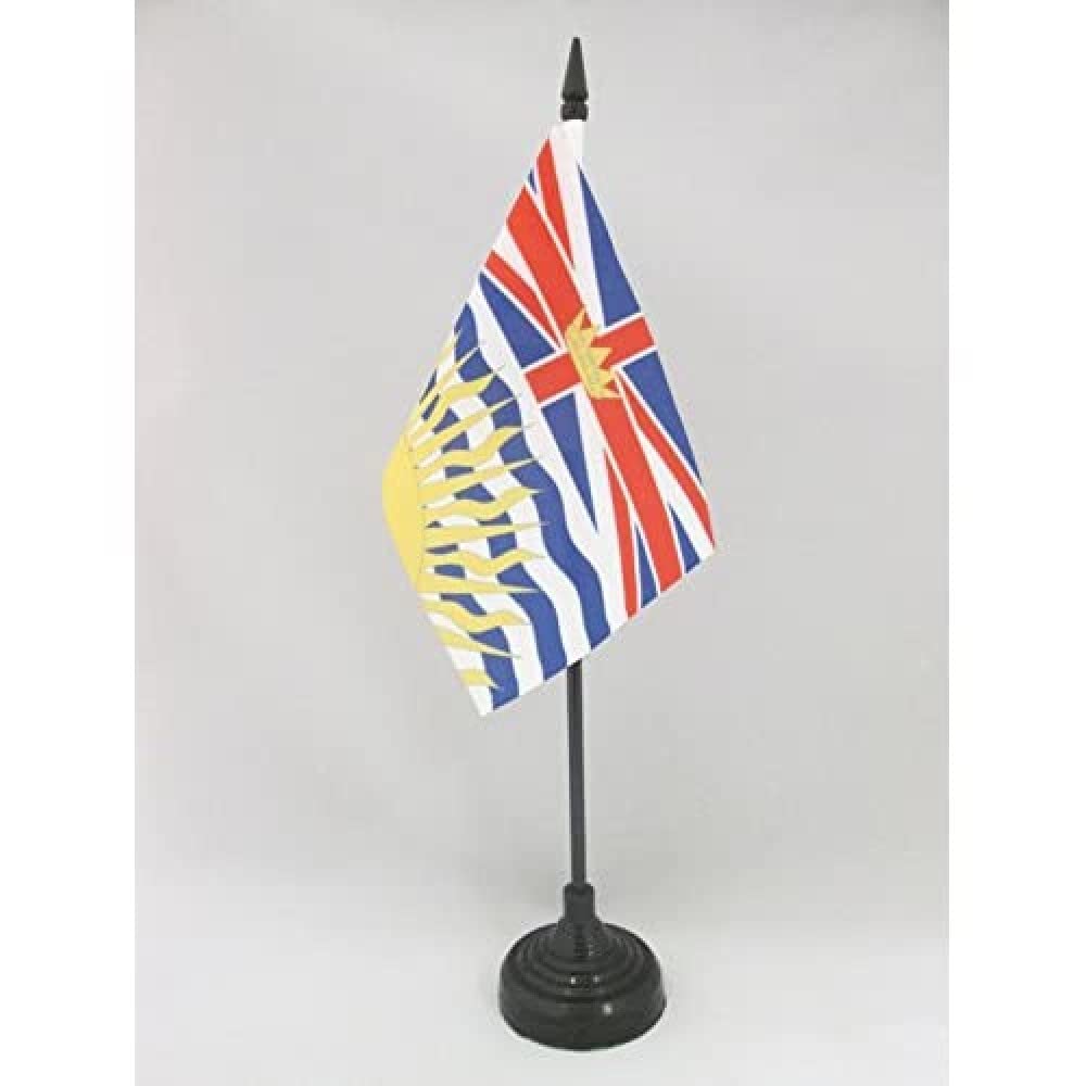 AZ FLAG - British Columbia Table Flag 4'' x 6'' - Canadian region of British Columbia Office Mini Banner 100% Polyester 15 x 10 cm - Mini Desk Flag with 10'' Pole and Black Plastic Base