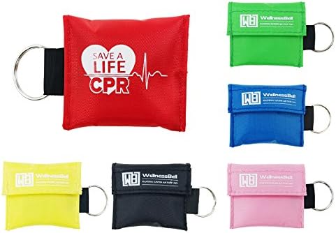 WellnessBell CPR Mask Keychain (6 PACK): One-Way Valve Breathing Barrier Advanced First Aid Mouth Guard - Sturdy &amp; Compact Face Shield Pocket Mask for Adults &amp; Child Designed for Red Cross LifeSaving!
