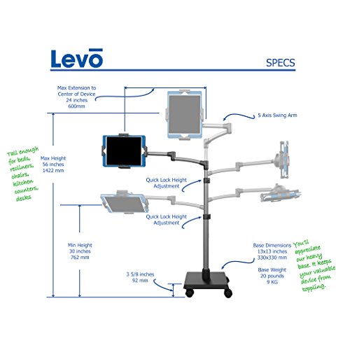 LEVO Deluxe Tablet Floor Stand Powered to Charge All Best Tablets iPad