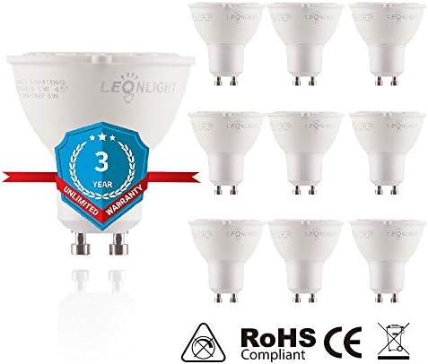 LEONLIGHT GU10 LED Bulbs,90% Energy Saving, 60W Equivalent, 6W, Non-Dimmable, 6000K Daylight White,MR16 LED bulb,Track Light,Recessed Light,Spot Light,10-Pack