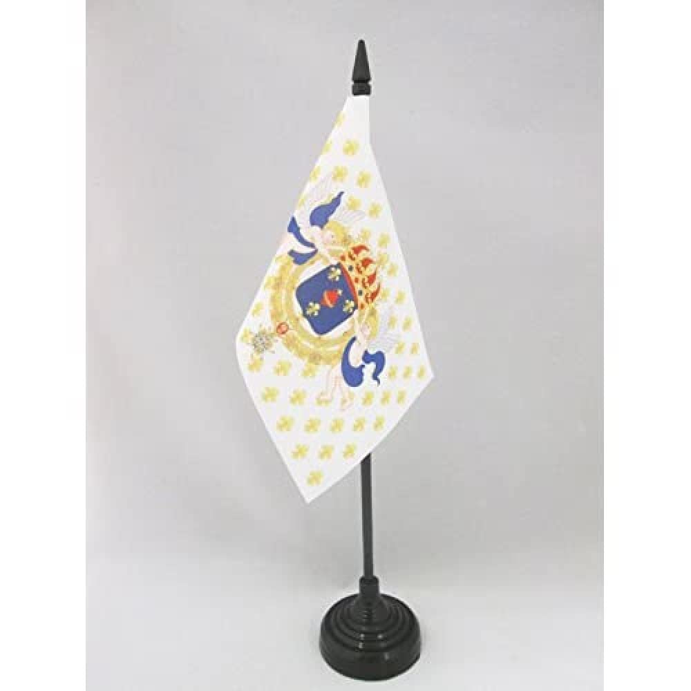 AZ FLAG - Kingdom of France Sacred Heart Table Flag 4'' x 6'' - French Royal Office Mini Banner 100% Polyester 15 x 10 cm - Mini Desk Flag with 10'' Pole and Black Plastic Base