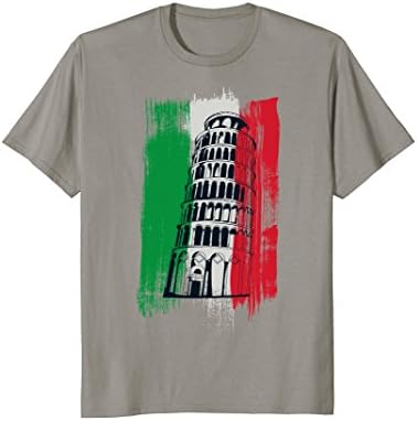 Mens Italy T-Shirt Italian Flag Leaning Tower of Pisa Graphic Tee Large Slate
