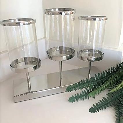 Deenz Triple Stand Hurricane Candle Holder Chrome Glass Tealight Holder Triple Light Candle Holder Mood Lighting Glass Candle Holders Amazon Co Uk Kitchen Home