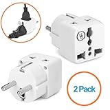 Yubi Power 2 in 1 Universal Travel Adapter with 2 Universal Outlets - 2 Pack - White - Shucko Type E / F for France, Germany, Spain, Sweden, Turkey, Ukraine and More!