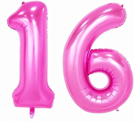 KEYYOOMY Large Number 16 Balloons Pink Jumbo Foil Mylar Number Balloons for Sweet 16 Birthday Party Decorations
