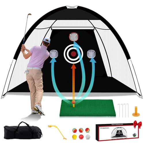 TTCBSPORTS Golf Practice Net 10x7ft for Garden, Golf Hitting Net for Backyard Driving, Chipping Nets and Mat Indoor/Outdoor - GolfNet Simulator for Home, Gift for Men/Dad