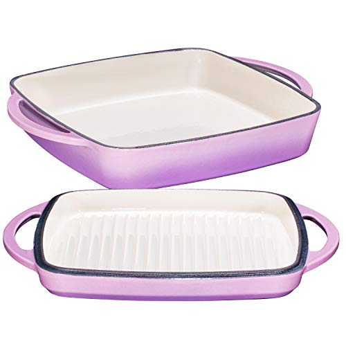 Photo 1 of 2 in 1 Enameled Cast Iron 11 Inch Square Casserole Baking Pan With Griddle Lid 2 in 1 Multi Baker Dish