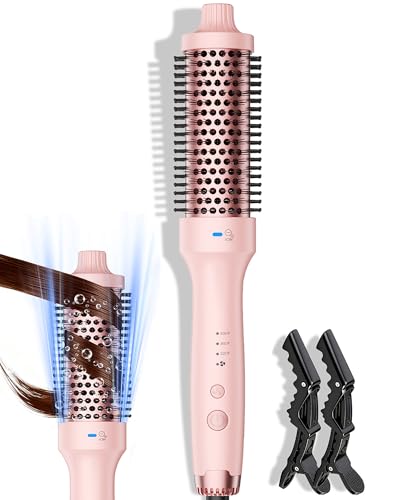 Thermal Brush for Blowout Look with Hair Volume Boost, Heated Curling Brush for Fast Styling, 2× Negative Ion Release to Smooth Frizz, Airflow Heat & Dual PTC Technology Hair Tool, Pink