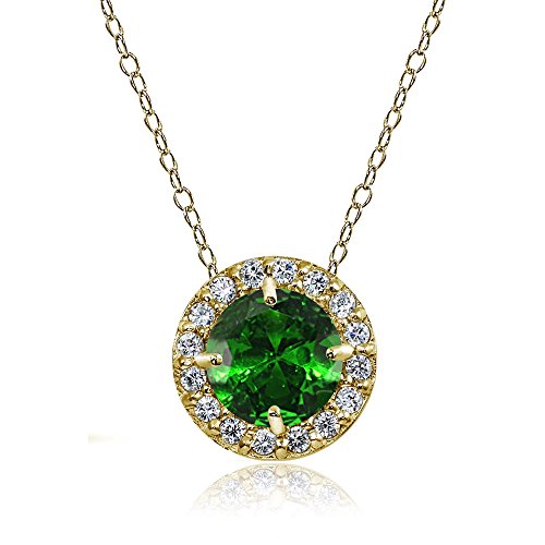 Yellow gold flashed sterling silver simulated emerald a…