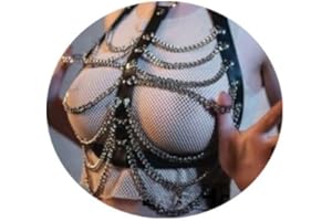 Bmirth Punk Body Chain Black Leather Waist Chain Layered Harness Bar Chain Rave Nightcup Party Body Accessorices for Women and Girls (I)