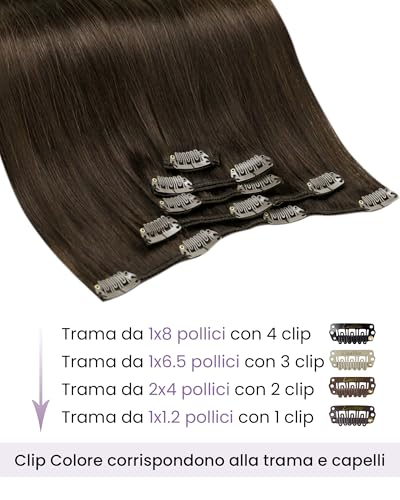 LaaVoo Clip in Human Hair Extensions, Chocolate Brown 80 g, Natural Remy Human Hair, Light and Invisible for Daily Use, 30 cm, 5 Pieces Colour 4