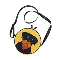 WellLee Rottweiler Buddy Dog Round Crossbody Bag Purse Messenger Bag
