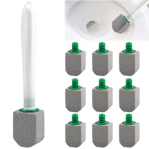 Pumice Stone Toilet Cleaner, Pack of 10 Toilet Cleaning Block with 1 Handle, Cleaning Stone for Toilet, Bathroom, Kitchen & Swimming Pools, Stubborn Stains, Limescale & Urine Stone