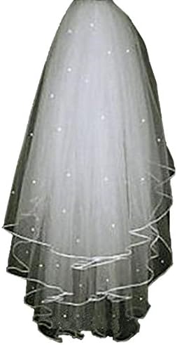 White Ivory Wedding Bridal Veil 3 Layers with Pearls Ribbon Edge Veils for Brides