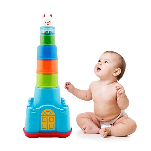 WISHTIME Baby Stacking Cups Bath Toy - Castle Stacking Sorting Nesting Bath Beach Toys Educational Development Toy for Baby Toddlers Kids 1 2 3 4-5 Year Old Girls Boys