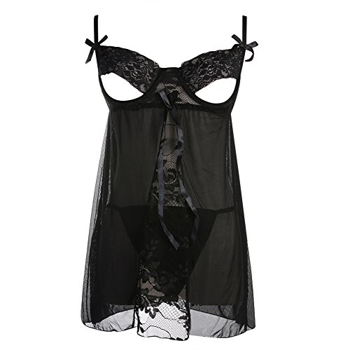 Chinatera Women Plus Size Sexy Babydoll Cupless Halter Strappy Lace Lingerie with G-String Nightwear (3XL)