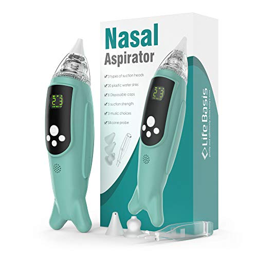 Baby Nasal Aspirator Life Basis Baby Electric Nasal Aspirator Newborn Nose Vacuum Cleaner with 5 Strengths of Suction 3 Tips Adjustable Music Safe and Hygienic for Infants Toddlers New Arrival