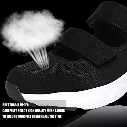 aeepd Women Fashion Trainers Walking Shoes Hook and Loop Adjustable Strap Arch Support Comfort Breathable Mesh Black