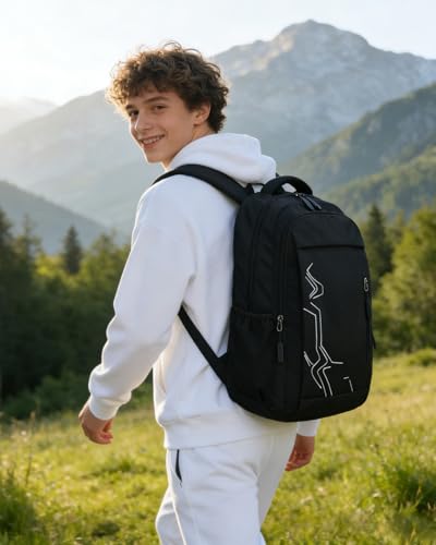 Amythe School Backpack for Teenage Boys, School Backpack Grand Capacity 28L for Youth Boy 10 to 18 Years, Waterproof Backpacks for Laptop 15.6 Inches, Black