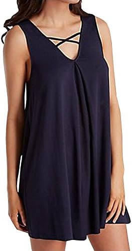 Mobisi Womens Blue Sleeveless Chemise Nightgown Pleated Short Gown Sleepwear Sleep Shirt