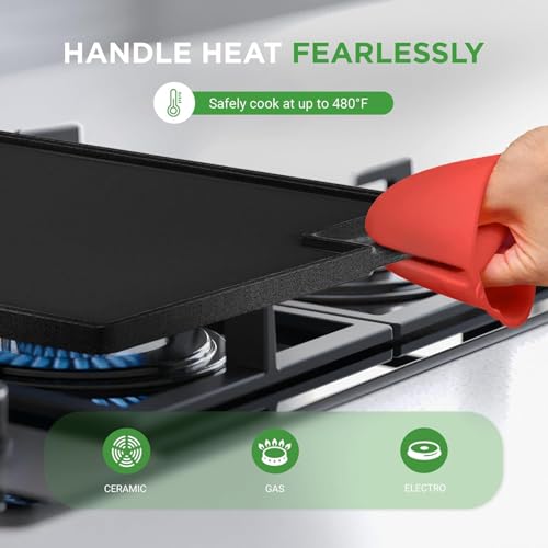2-in-1 Reversible Grill Plate, 18"x10" Pre-Seasoned Cast Iron Griddle, Double-sided Flat Top Plate for Gas Stovetop, Oven, or Open Fire, Rectangular Flat Pan for Camping, Roasting and Grilling