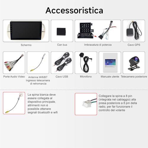 ACAVICA Android 15 Car Radio for Fiat 500 2007-2015 - 9" HD Touch Screen, Wireless CarPlay/Android Car, Bluetooth 5.0, DSP Audio, GPS, WiFi, FM, Stereo, Plug & Play, Support Rear Camera