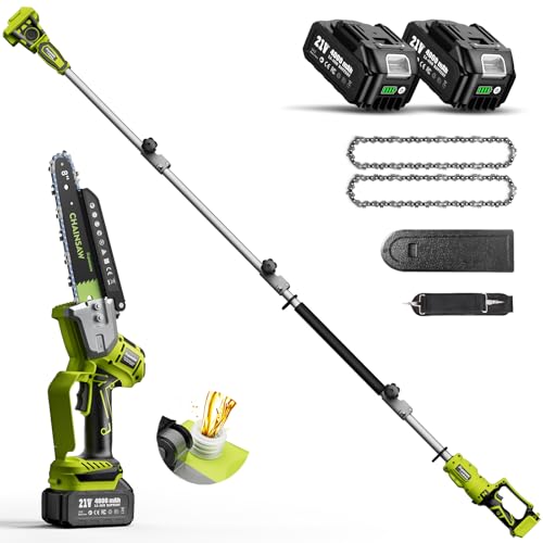 Supstable Akku Hochentaster 8000mAh & 8 Zoll Mini Kettensäge mit Akku 2 in 1, Max Reichweite bis 4,8M, Teleskop Astsäge mit 180 Schwenkbarem Motorkopf, inkl. 2
