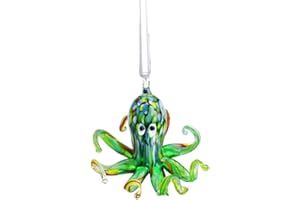 QFKRIS 2'' Art Glass Octopus Coastal Hanging Ornament Blown Glass Sea Animal Pendant Collection for Christmas Tree & Beach Holiday Decoration