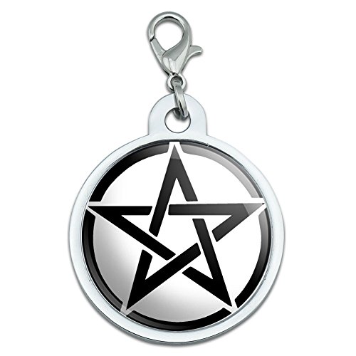 Pentagram - Wicca Witch Large Chrome Plated Metal Pet Dog Cat ID Tag