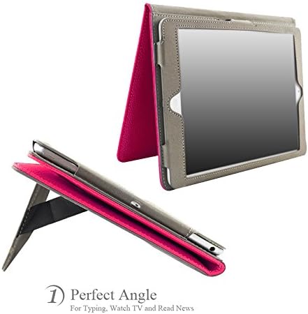SAVEICON Hot Pink Luxury Wallet Flip Case Cover with Hand Strap Card Slot Smart Case Cover Pouch and Smart Wake/Sleep Feature for Apple iPad 4, iPad 3, iPad 2 with Retina Display (Wi-Fi and + 3G + 4G 16GB 32GB 64GB)