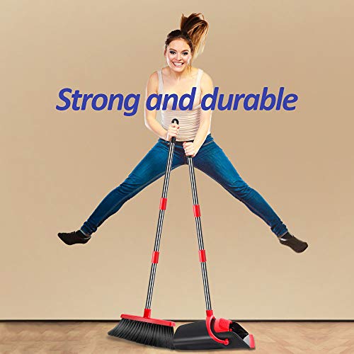 image for UDAODFA Premium Long Handle Broom and Dustpan Set, Self-Cleaning Broom