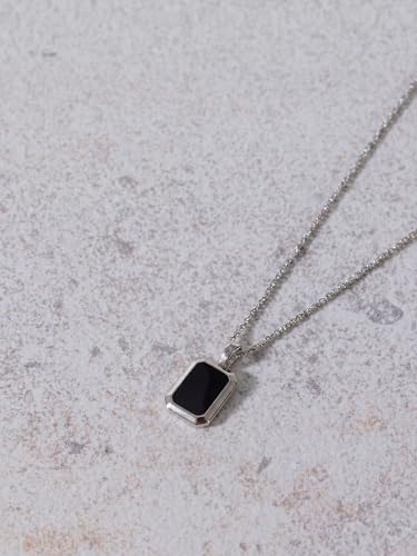 Purelei Midnight – Cadena para hombre, resistente al agua y ajustable, cadena de acero inoxidable con colgante rectangular e incrustación negra, pieza minimalista para cada día