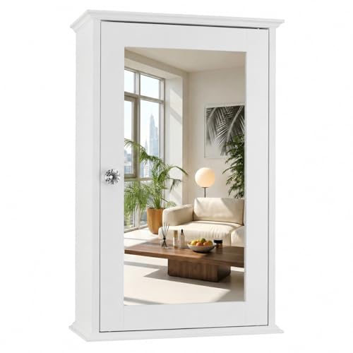 Bonnlo White Mirrored Medicine Cabinet - Wall Mounted Bathroom Storage Organizer with