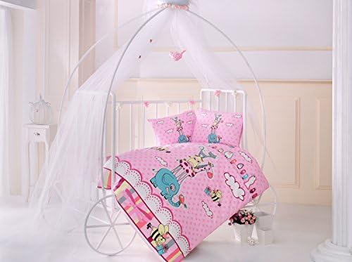 Friends Pink Baby Cot Bed Duvet Cover Set, 100% Cotton Soft and Healthy 4-Pieces Bedding Set